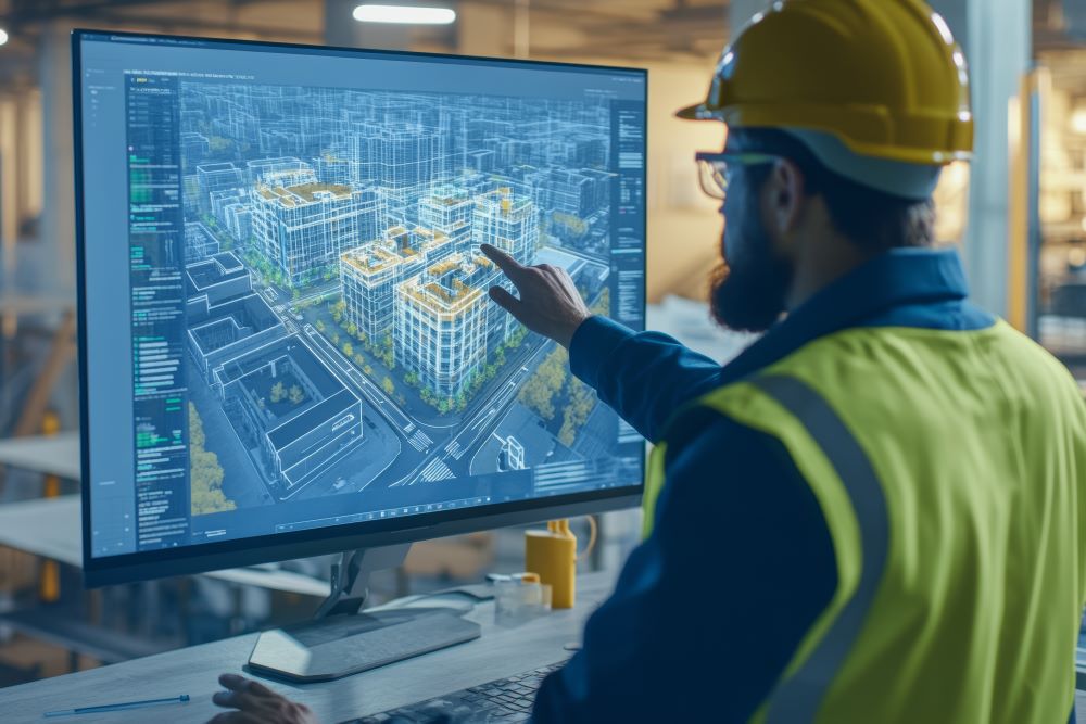 Profissional analisa modelo digital da construção civil que integra informações de arquitetura, engenharia e gestão em ambiente colaborativo, para entender o que é BIM.